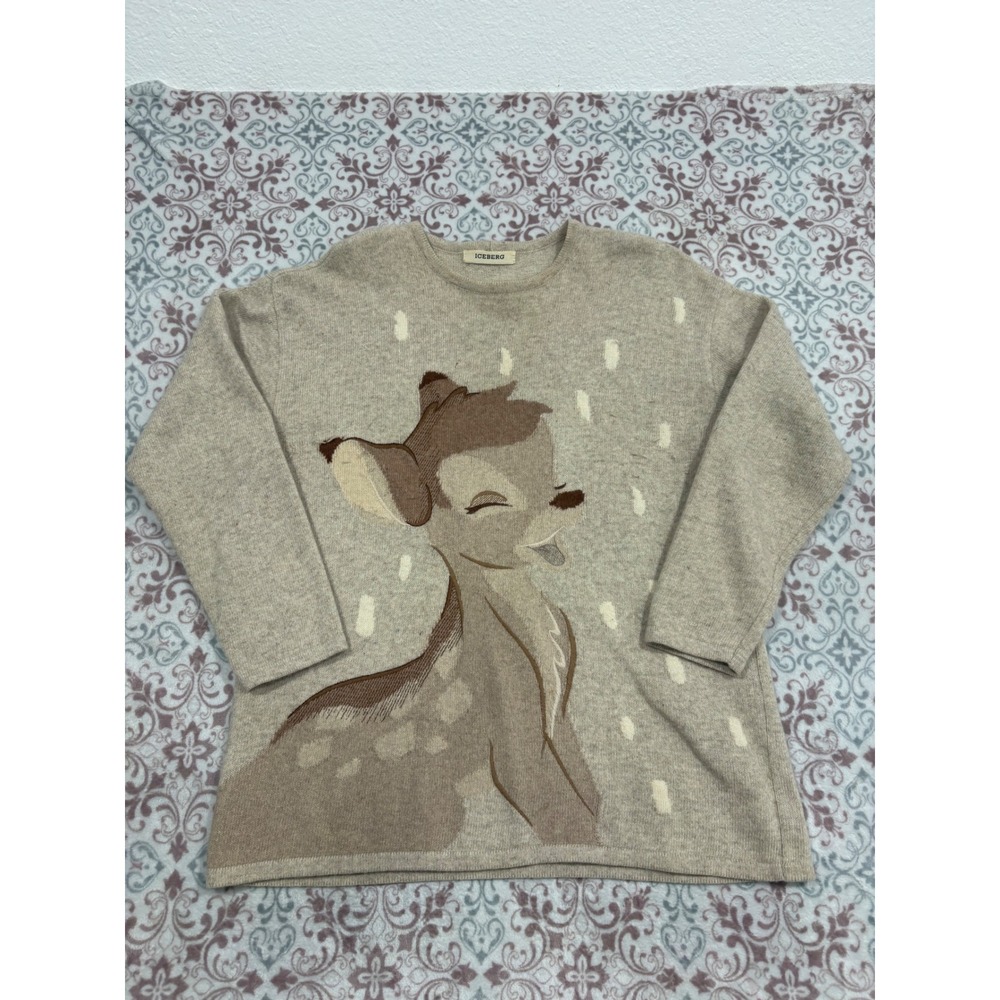 Iceberg Disney Bambi Tan Knit Crewneck Sweater Pullover Graphic